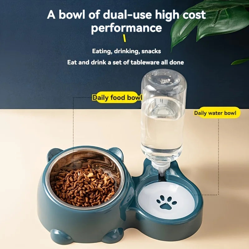 Automatic Pet Feeder & Water Dispenser – Slanted Mouth, No Battery Required